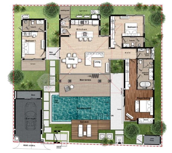 Balinese lakeside pool villa II - Floor plan - Real Estate Agency, Phuket